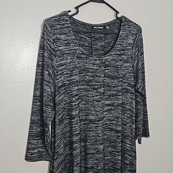 Nina Leonard Marled Gray Black Tunic Swing Dress With Pockets Sz M - Picture 3 of 10